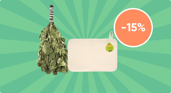 Скидка 15% на набор коврик + веник для бани